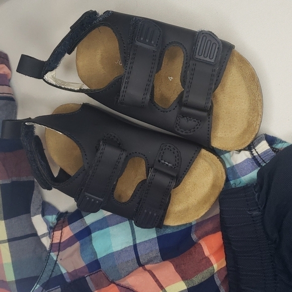 𝅺TOMMY BAHAMAS Denim Shirt + NWT OSHKOSH Plaid Bodysuit + Shorts + NWOT Sandals - Picture 4 of 6